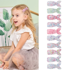 10-piece colorful sequin mermaid tail hair clips for girls in various gradient pastel colors