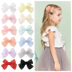 Pince à Cheveux Nœud en Maille Avec Künstliche Perles pour Bébés Filles Fait à la Main Princesse Boutique Accessoire de Coiffure