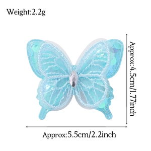 Barrette papillon 3D en dentelle bleu ciel avec strass pour filles et tout-petits