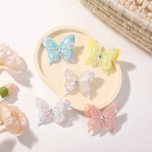 Barrettes papillon en dentelle à paillettes et strass en cinq couleurs pour filles