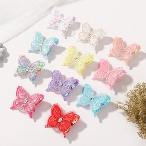 Lot de 10 barrettes papillon 3D en dentelle pour filles avec strass multicolores