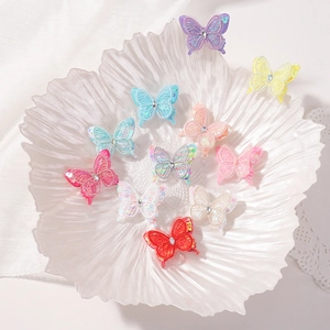 Lot de barrettes papillon 3D en dentelle colorée avec paillettes et strass centraux