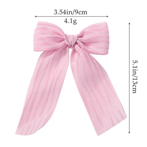 Nœud à cheveux pour filles en coton lin rayé rose avec de longs rubans de 9x13cm