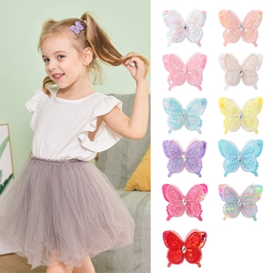 Barrettes à Cheveux Papillon 3D Double Couche pour Filles Dentelle Filet Strass Paillettes Accessoires Cheveux Doux