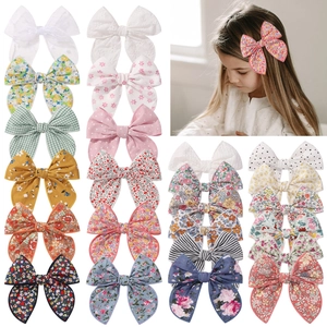 Set de barrettes à cheveux vintage pour enfants avec nœuds en coton et lin à fleurs