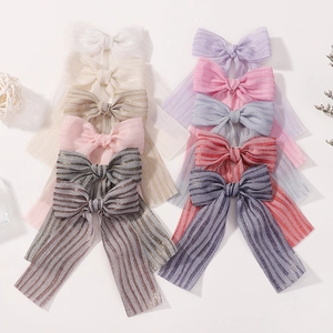Lot de 10 pinces à cheveux mignonnes pour filles avec nœuds en coton et longs rubans