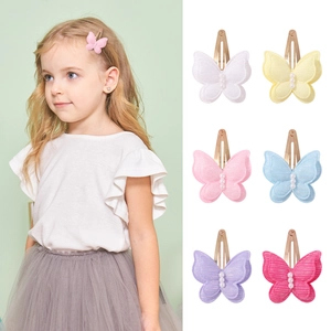 Lot de 6 barrettes papillon double couche colorées avec perles pour enfants