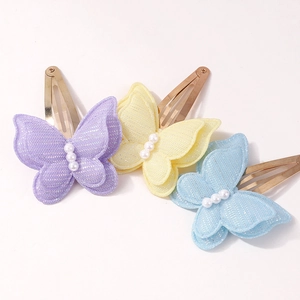 Lot de trois barrettes papillon artisanales avec paillettes et perles pour filles