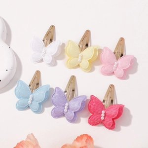 Lot de 6 barrettes papillon double couche en tulle pailleté et perles pour enfants