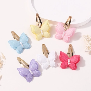 Lot de 6 pinces à cheveux papillon double couche avec paillettes et perles multicolores