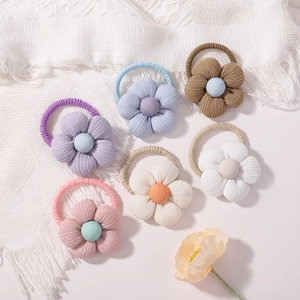 Set of 6 colorful linen sunflower hair ties for girls in soft pastel macaron shades