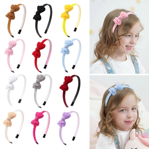 Kids Crochet Knit Bowknot Headband Cute Fabric Princess Hair Band For Girls Handmade Macaron Color Toddler Hair Accessories