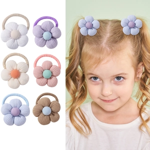 Cute 3D Pleated Cloth Flower Hair Ties For Kids Girls Handmade Sunflower Elastic Hair Bands Sweet Princess Hair Accessories