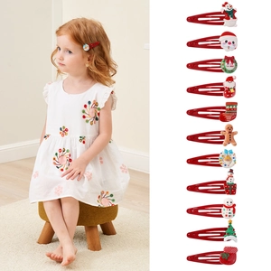 Barrettes à Cheveux Noël Enfants Rouge Dessin Animé Père Noël Bonhomme de Neige Clips BB Résine Épingles à Cheveux Métal Laqué