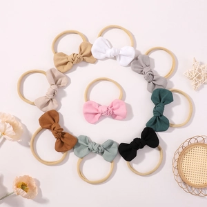 Set of 9 colorful baby bow headbands in soft cotton and high elastic nylon material