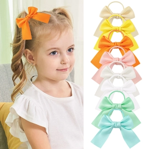 Princess Bow Knot Hair Scrunchies For Girls Kids Handmade Polyester Solid Color Sweet Hair Ties Accessories