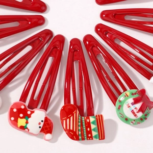 Lot de barrettes à cheveux rouges de Noël en métal avec chapeaux et couronnes