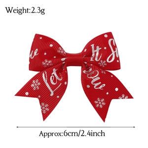 Fiocco per capelli natalizio in grosgrain rosso con stampa Let It Snow e fiocchi d'argento
