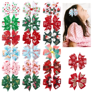 Fermagli per Capelli con Fiocco di Natale per Bambini in Nastro Grosgrain con Babbo Natale Alce Pupazzo di Neve Stampati