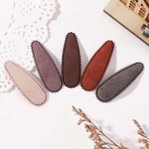 Set of 5 autumn winter velvet teardrop hair clips with wavy edges in retro earth tones