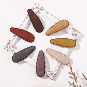 Set of 7 suede teardrop hair clips with wavy lace edges in autumn earth-tone colors