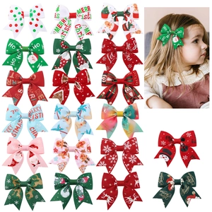Mollette per Capelli con Fiocco di Natale Fatte a Mano Nastro Grosgrain Stampato Renna Babbo Natale per Bambine Festa Gioielli