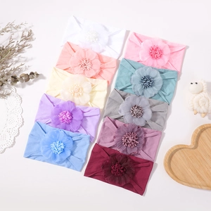 Set di 10 fasce per capelli a fiore per neonati in nylon elastico e pizzo morbido