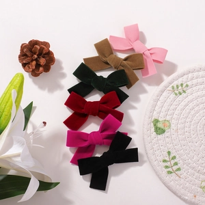 Lot de barrettes à cheveux nœud en velours fait main en six couleurs classiques
