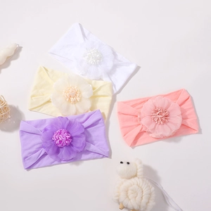 Fasce per neonati in nylon con fiori in bianco, giallo, viola e rosa per bebè