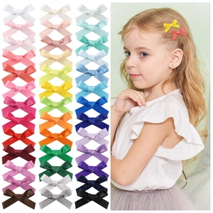 Handmade Mini Satin Ribbon Bow Hair Clip For Girls Kids Cute Solid Color Alligator Clip Hair Accessories