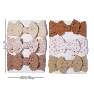 Lot de 6 bandeaux élastiques pour bébé avec grands nœuds aux tons terre et motifs floraux