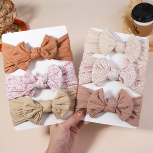 Lot de 6 bandeaux bébé haute élasticité avec grands nœuds en jacquard et fleurs