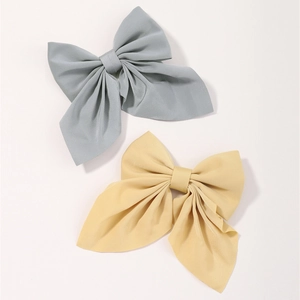 Blue and beige matte fabric bow hair clips for women in Japanese JK school style