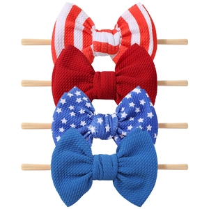 Set of 4 patriotic baby headbands with red stripes and stars on nylon bands