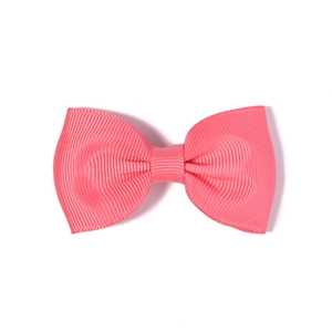 Classic bright coral pink grosgrain bow hair clip set with double-layered symmetrical design