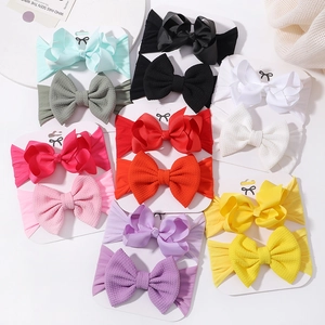 Multi-color baby bow headband set made of elastic nylon and soft polyester fabric