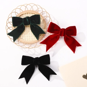 Barrettes à cheveux en velours pour filles, rouges, vert foncé et noires avec design en queue