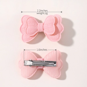 Pink double-layer butterfly hair clip set for girls made of soft fabric texture