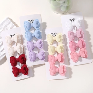 Set of colorful double-layered linen butterfly hair clips for girls on display cards