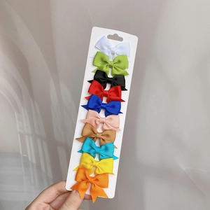 Set of 10 colorful grosgrain ribbon swallowtail bow hair clips for girls on display card