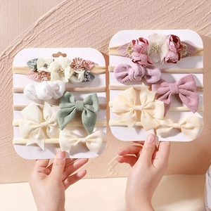 Ensemble de Bandeaux Élastiques en Nylon pour Bébé Filles Bandeau à Cheveux en Velours Côtelé avec Nœud Floral pour Enfants