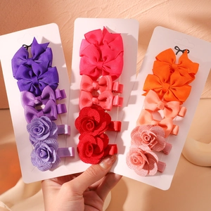 Baby Girls Hair Clip Set Handmade Fabric Grosgrain Ribbon Bowknot Flower Hairpins For Toddlers Kids Hair Accessories