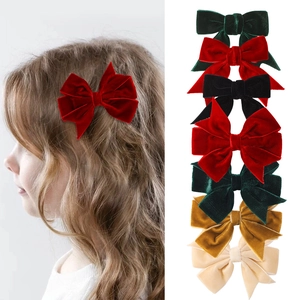 Barrettes Cheveux Nœud en Velours Fait Main pour Enfants Filles Vintage Couleur Unie Tissu Floqué Accessoires Cheveux Princesse