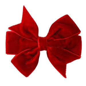 Barrette à cheveux nœud en velours rouge fait main avec bords effilochés pour filles