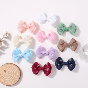 Lot de 10 barrettes à nœuds en satin pour filles avec motifs papillons pailletés argent