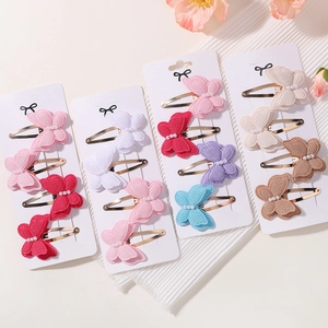 Set di 4 mollette per capelli con doppio fiocco fatte a mano con perle per bambine