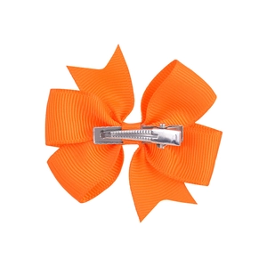 Barrette à cheveux avec nœud en ruban gros-grain orange vif et pince crocodile en métal