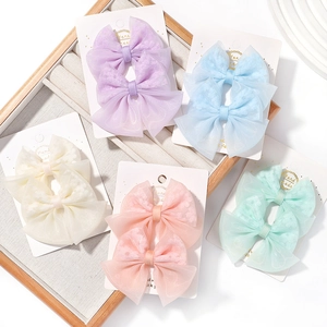 Barrette à Cheveux Enfant Nœud en Maille Fait Main Pinces en Tulle Filles Tout-Petits Accessoires Cheveux Princesse