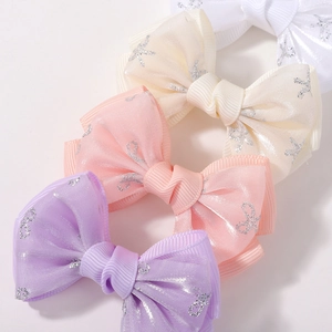 Barrettes à cheveux à double nœud en satin et organza violet, rose, beige et blanc