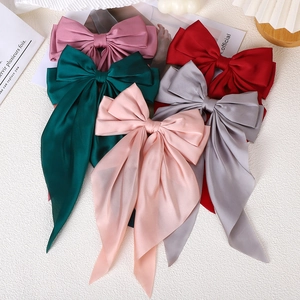 Set of large satin bow hair clips in multiple colors with elegant long ribbons